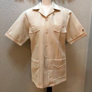 70s Beige Button Down Polyester Camp Shirt Iolani Hawaii Executive‎ Men's Small